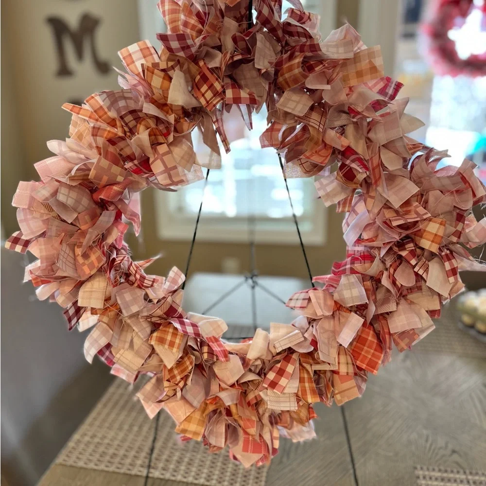 Hand Crafted Plaid Wreath - Red and Pink